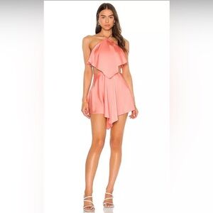 Lovers + Friends Zena Mini Dress Salmon Pink Satin Cut Out Sexy M NWT $198
